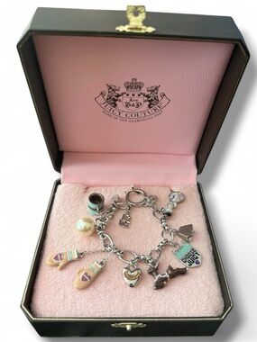 Vintage 2007 Limited Edition Juicy Couture Pink and Silver Enamel Charm Bracelet